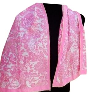 Vintage pink Pastoral scene scarf‎